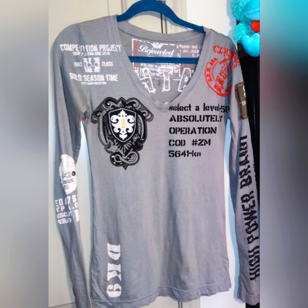 Rare Swarovski Grey Long Sleeve Travel Shirt Medium Susan Fixel